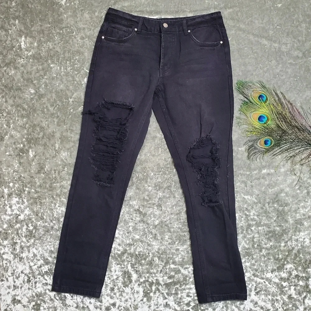 AFRM Black Distressed Button Front Jeans